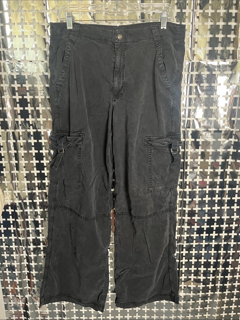 American Age Washed Black Wide-Leg Cargo Pants